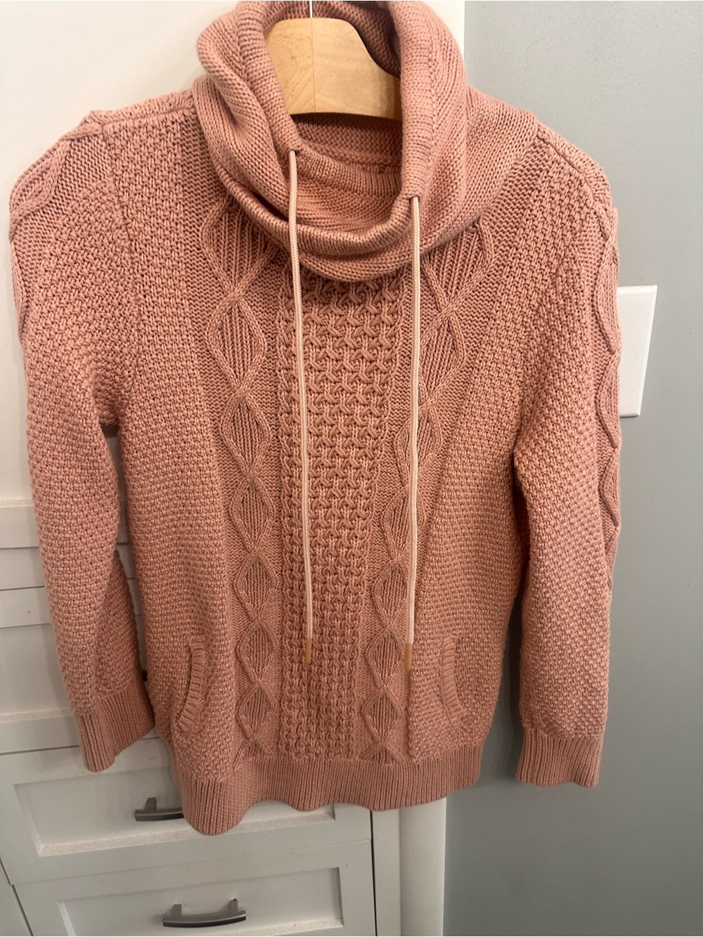 Women's LL Bean Signature Adobe Rose Pink Cotton Funnelneck Sweater M Medium